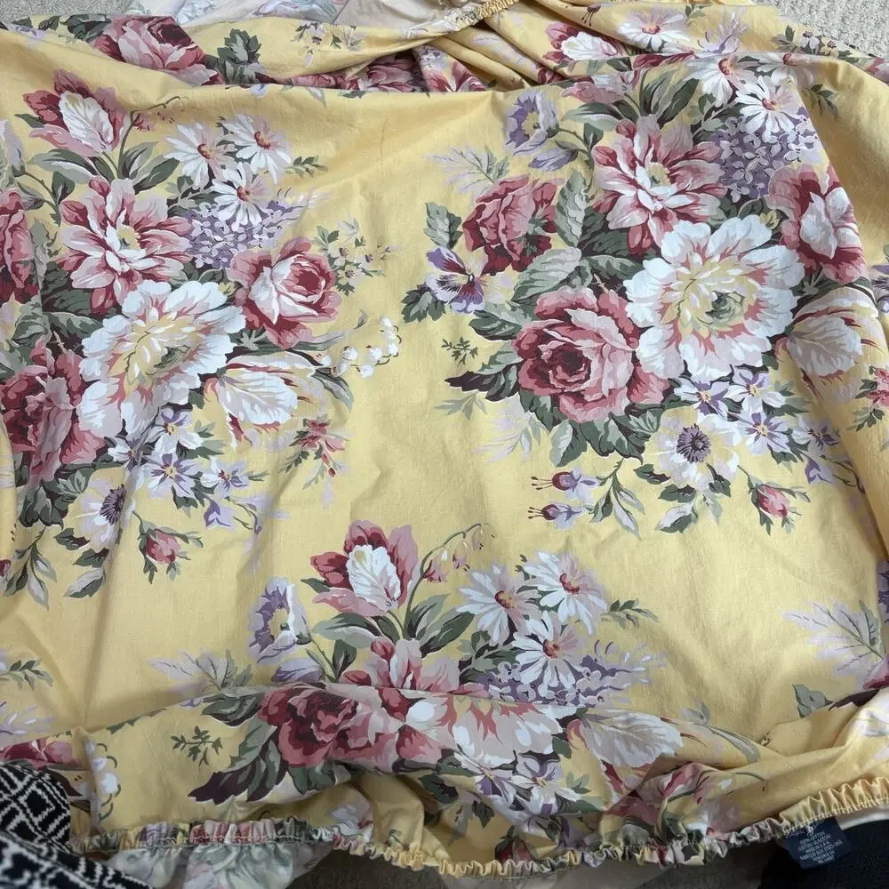 Vintage Ralph Lauren Sophie Brooke FULL Fitted Sheet Floral Yellow Cottage Chic